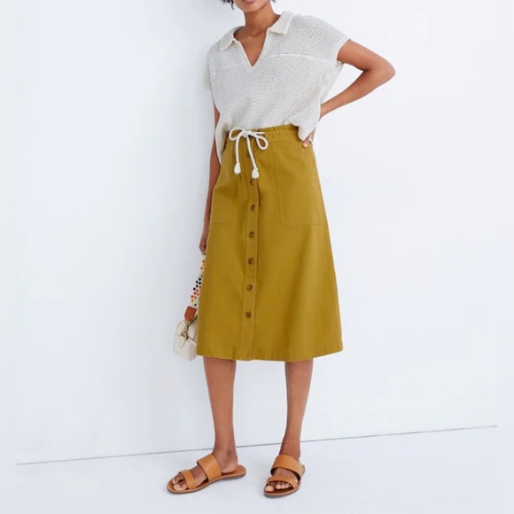 Madewell Tie-Waist Utility Midi Skirt Color-Bronzed Lichen Size-00 - Picture 2 of 13